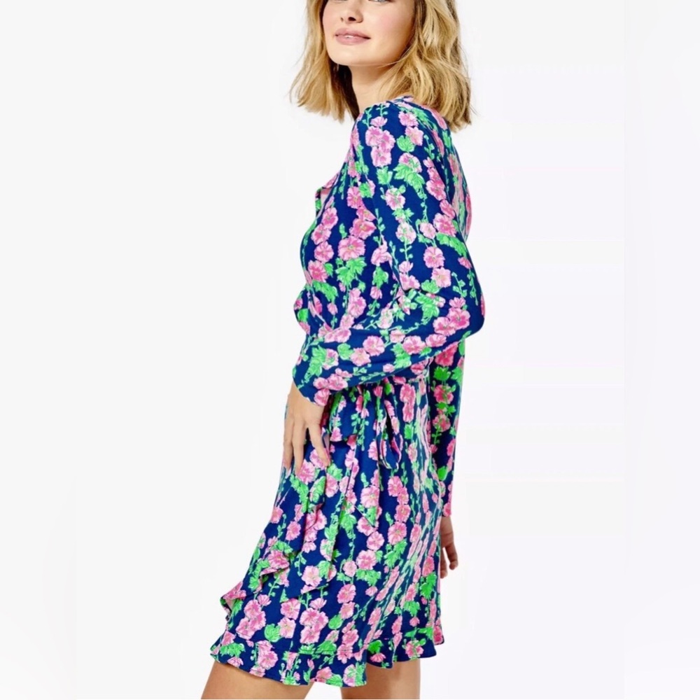 Lilly Pulitzer Mirelle Oyster Bay Navy De Vine Ruffle Wrap Romper Size M - Picture 4 of 10